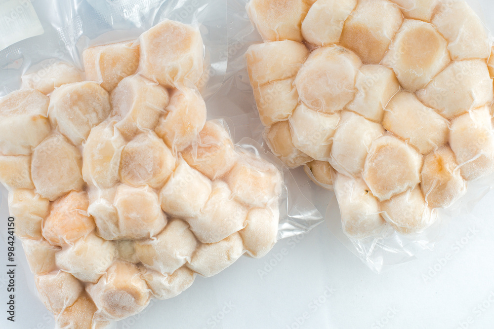 frozen meat of scallop shells in a package frozen meat of scallop shells in a package