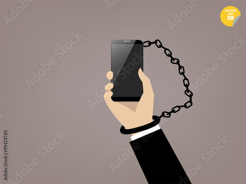 beautiful graphic design of smartphone addiction,hand chained with smartphone