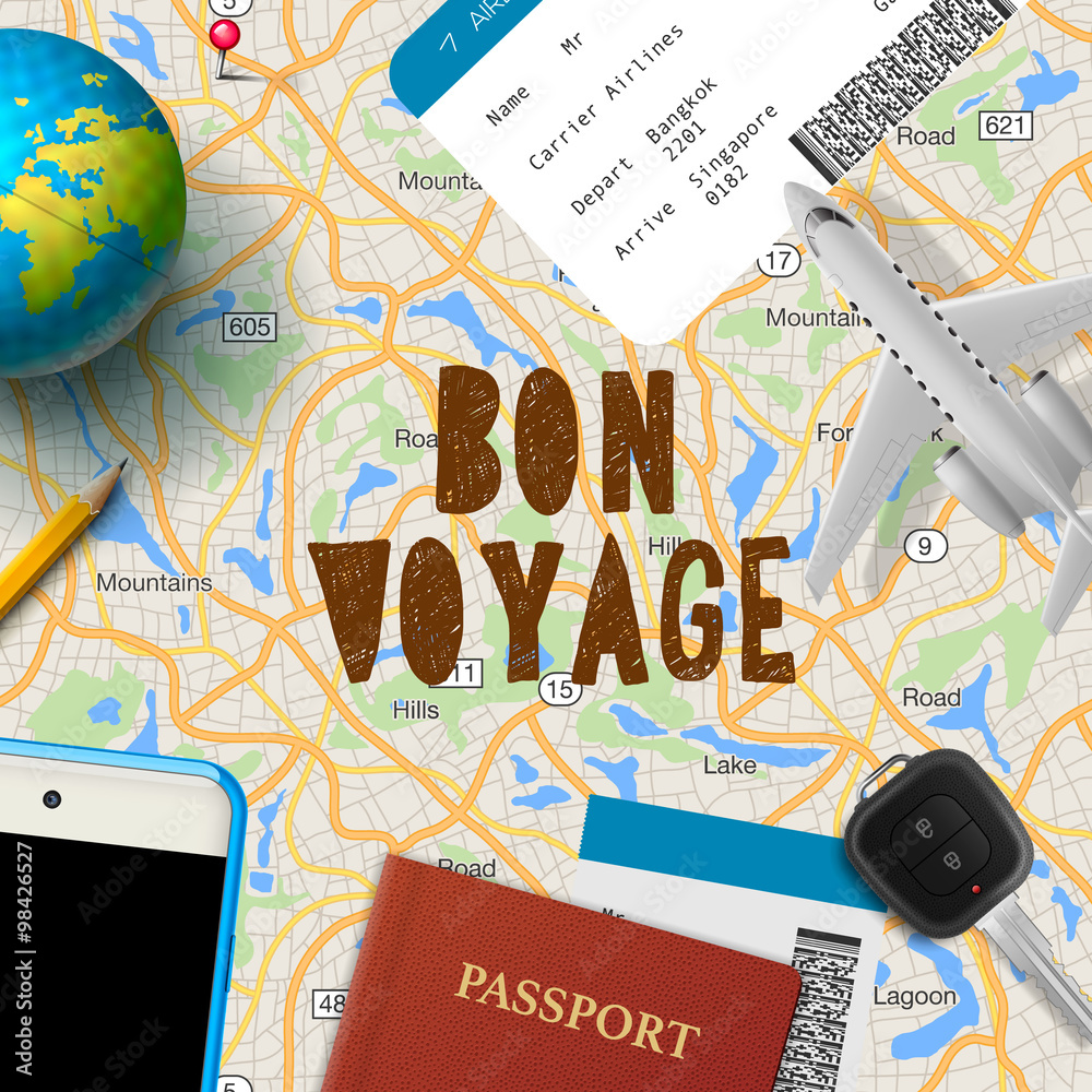 Bon voyage, planning vacation trip with map