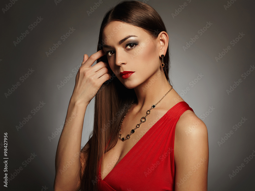 Obraz premium young beautiful sexy woman.Beauty brunette girl with jewelry.make-up