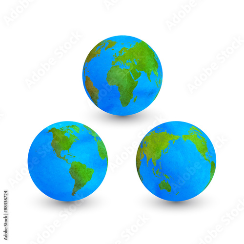 Colorful watercolor globes isolated on white. Vector Illustration