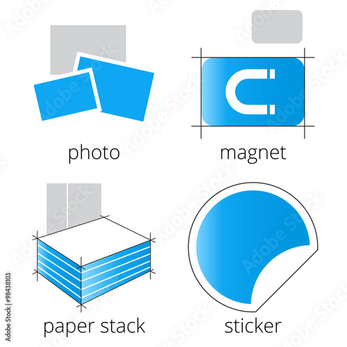 Printing shop services blue icons set. Part 5