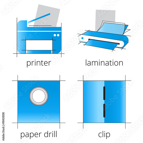 Printing shop services blue icons set. Part 6