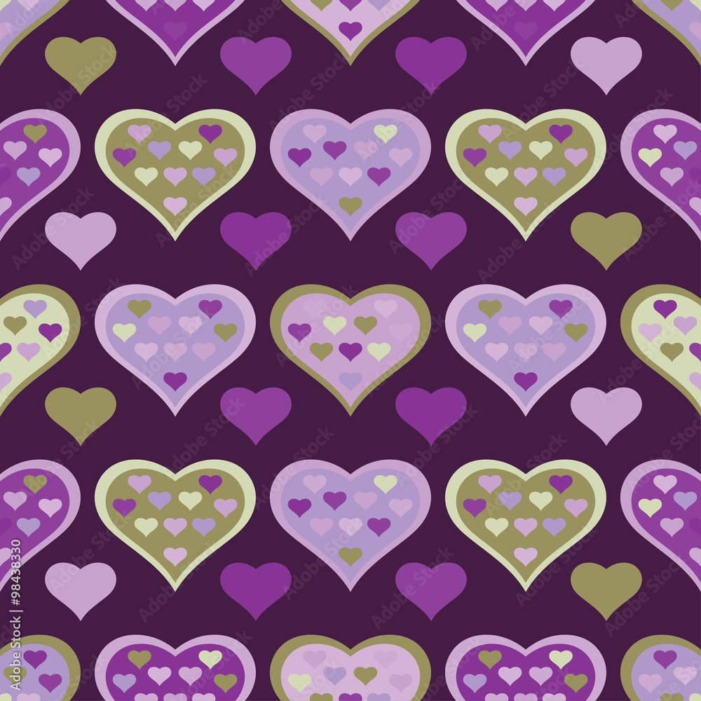 Seamless vector background with decorative hearts and double exposure