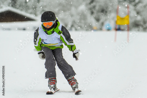 Young ski racer during a slalom competition