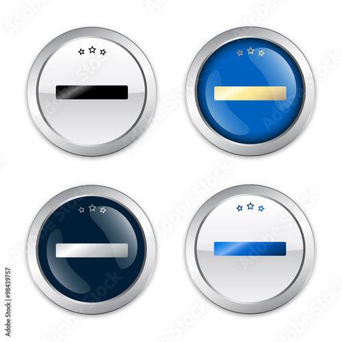 Prohibition seals or icons with minus symbol. Glossy silver seals or buttons.