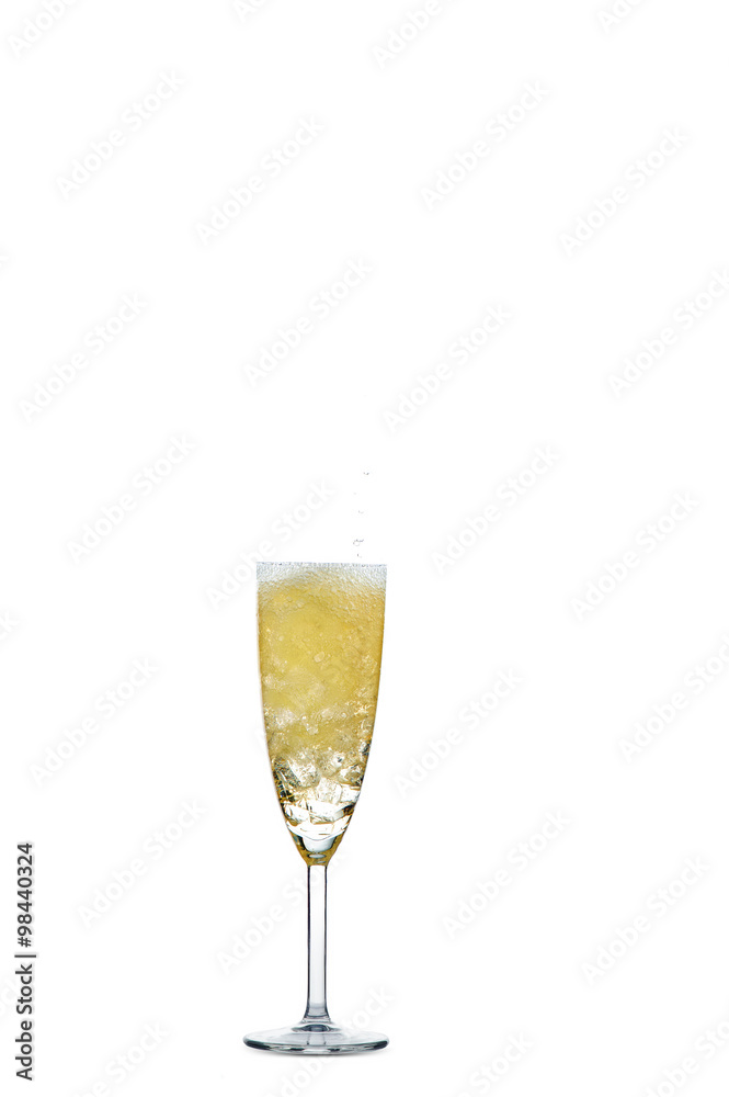 Glass of champagne on a white background