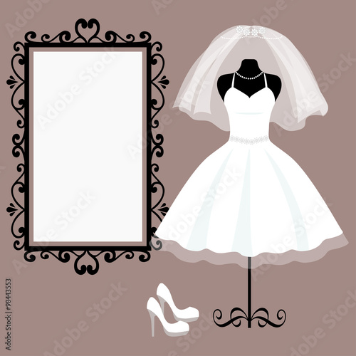 mannequin and wedding dress and mirror square