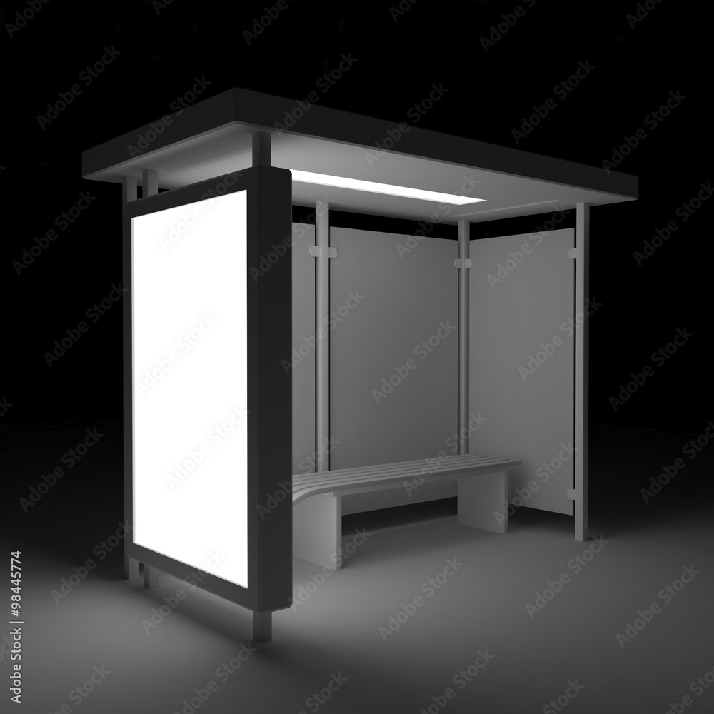 3D render bus shelter with blank ad citylight 3D render bus shelter with blank ad citylight