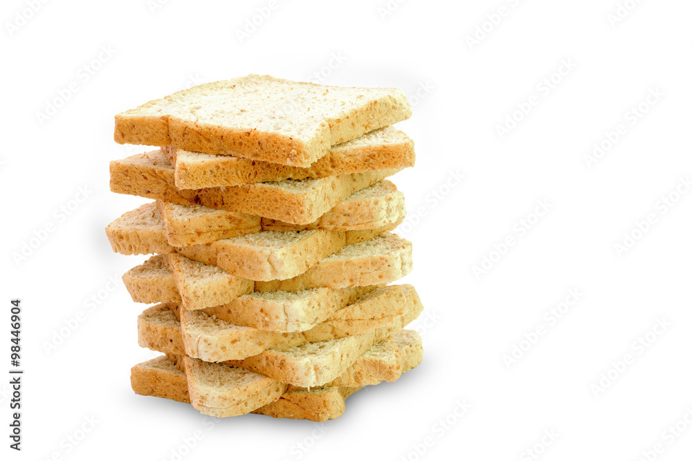 Slice of a whole wheat bread isolated on a white background Slice of a whole wheat bread isolated on a white background