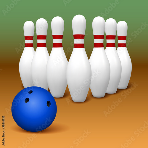 bowling pins and bowling ball. Vector illustration