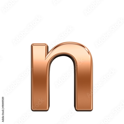 One lower case letter from shiny copper alphabet set, isolated on white. Computer generated 3D photo rendering.