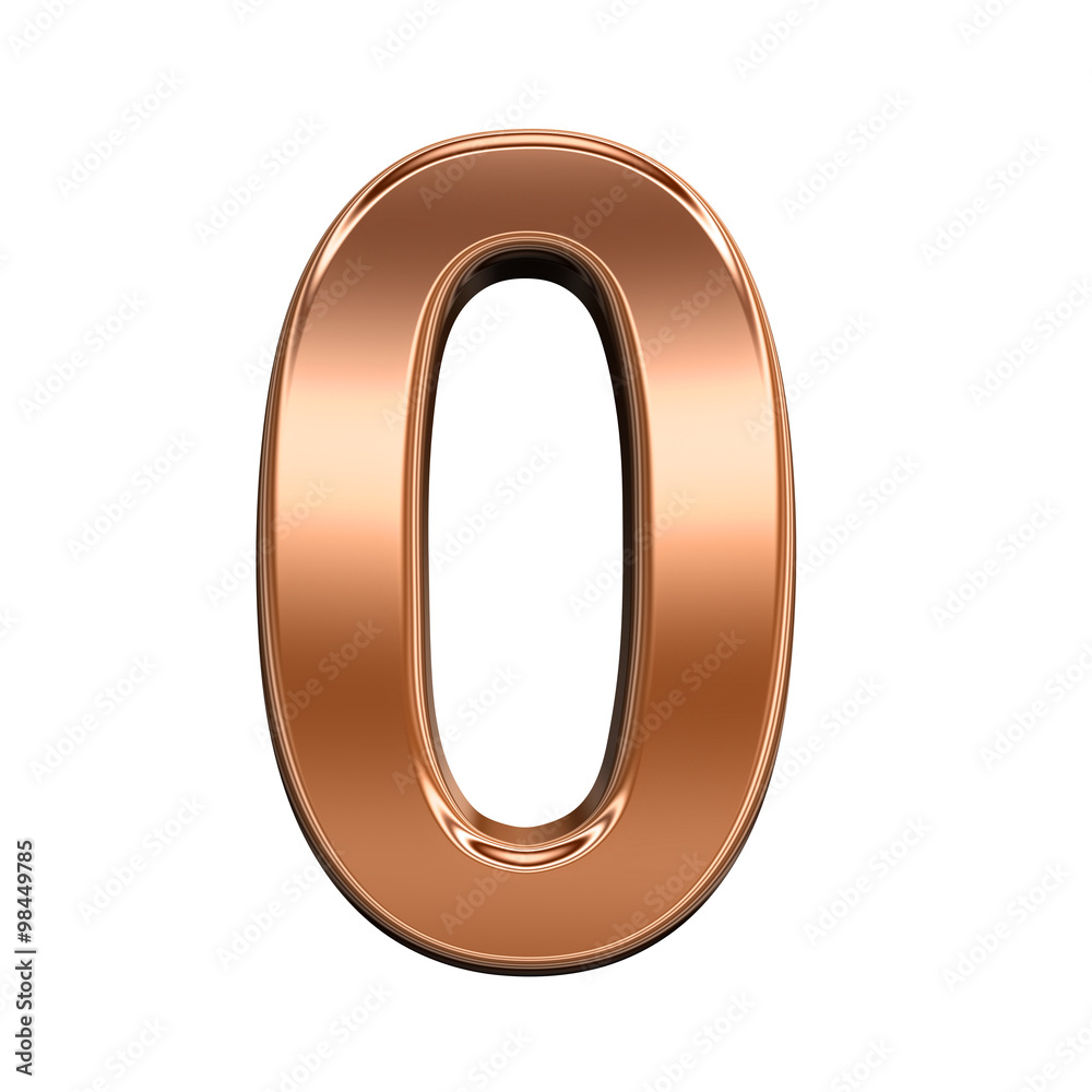 One digit from shiny copper alphabet set, isolated on white. Computer generated 3D photo rendering. One digit from shiny copper alphabet set, isolated on white. Computer generated 3D photo rendering.