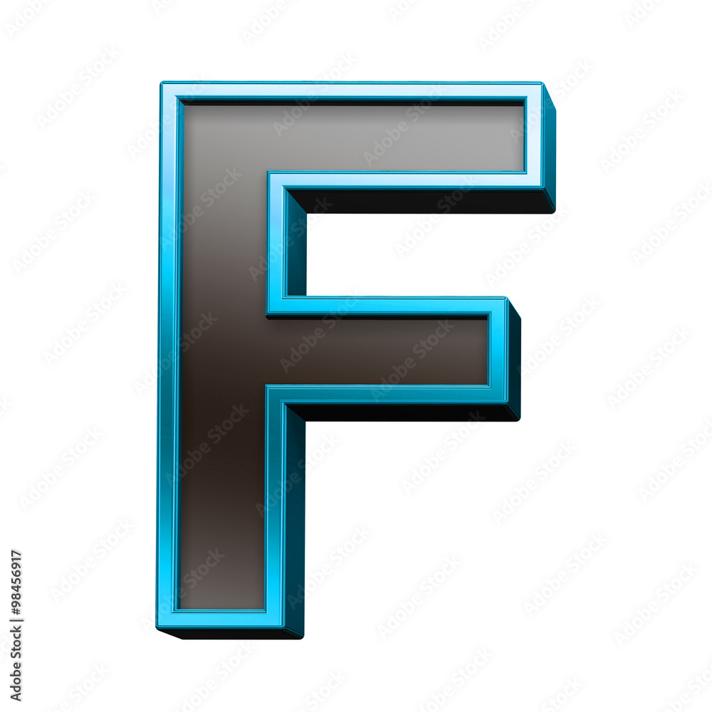 One letter from black with blue shiny frame alphabet set, isolated on white. Computer generated 3D photo rendering. One letter from black with blue shiny frame alphabet set, isolated on white. Computer generated 3D photo rendering.
