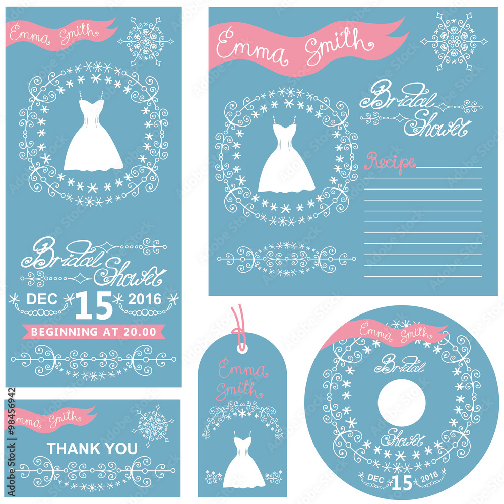 Wedding invitations.Winter Bridal shower set Wedding invitations.Winter Bridal shower set