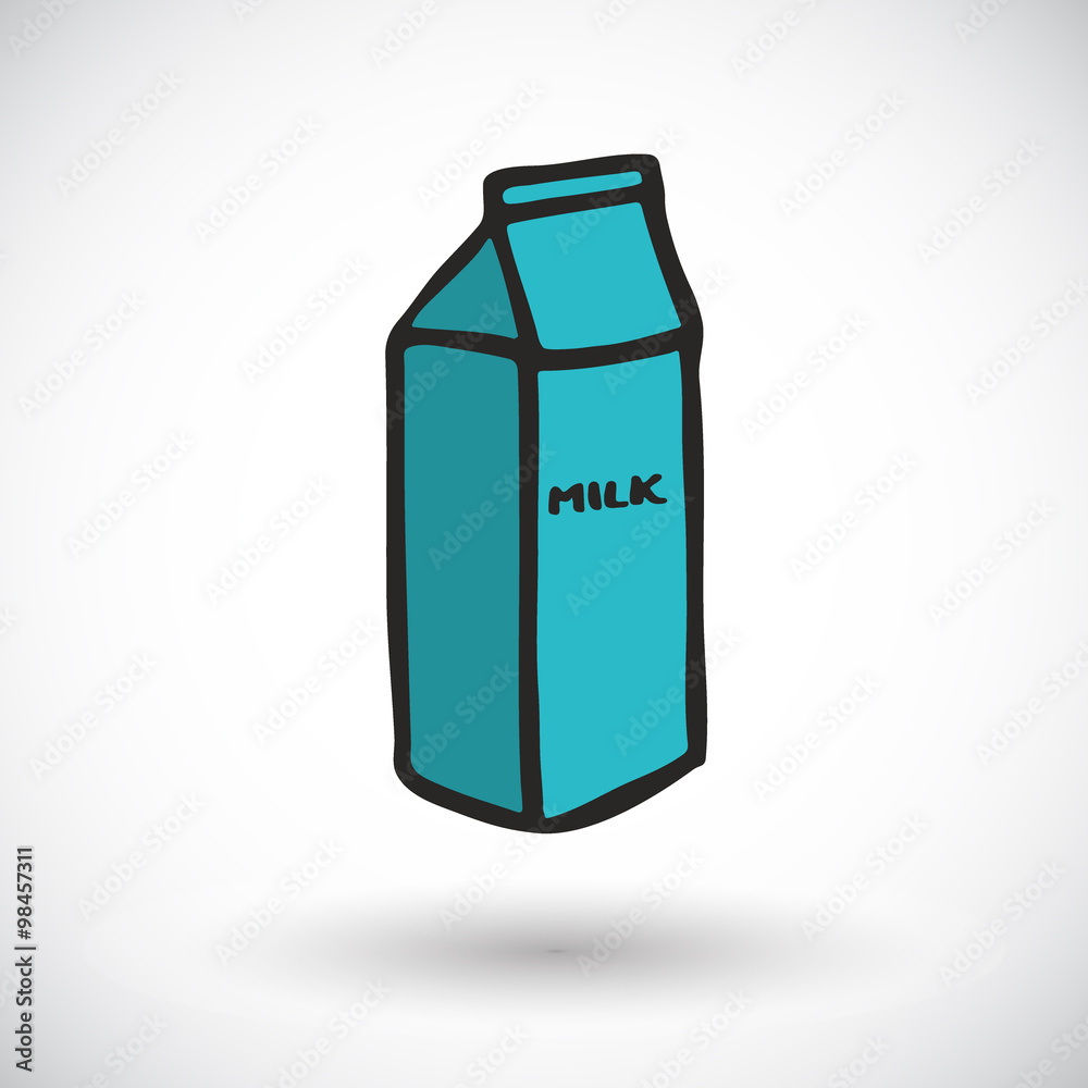 Pack of milk. Hand-drawn cartoon food icon. Doodle drawing. Pack of milk. Hand-drawn cartoon food icon. Doodle drawing.