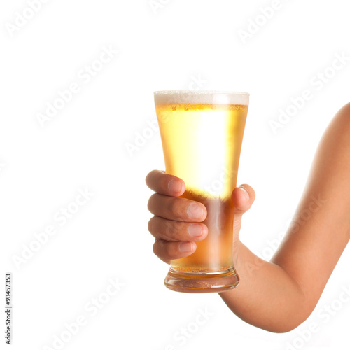  hand holding up a glass of beer