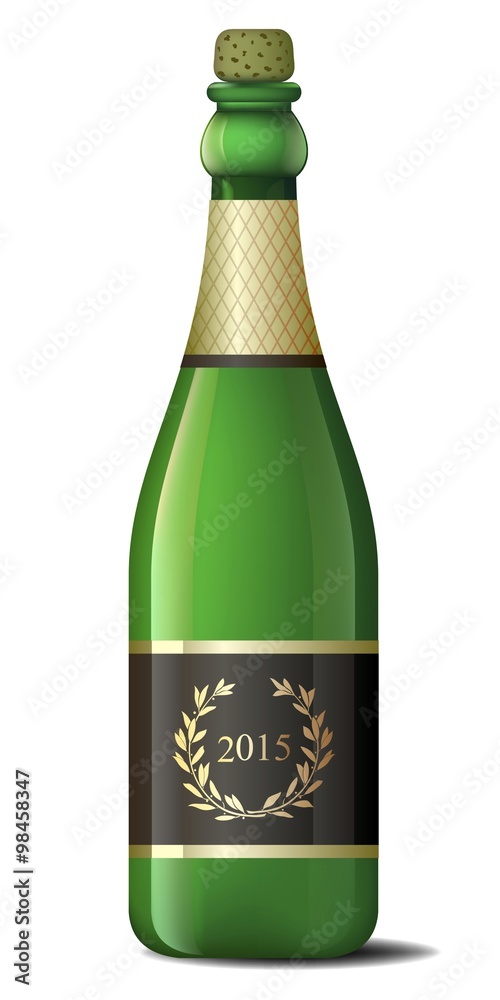 Champagne bottle with a black label and the laurel wreath Champagne bottle with a black label and the laurel wreath