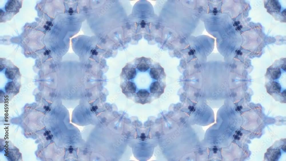 Unique christmas transparent kaleidoscopic pattern with abstract snowflakes. Ornamental meditative and hypnotic texture. Great fractal animation. Loopable. Full HD footage 1920x1080
