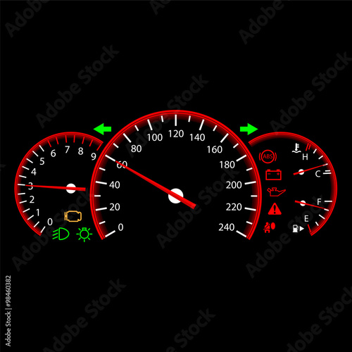 Car dashboard elements on a black background