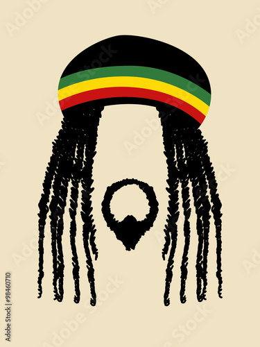 Face symbol of a man with dreadlocks hairstyle. Rasta, rastafarian, jamaica, reggae theme