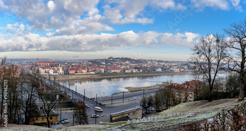 Panorama of Kaunas city form Aleksotas hill, Lithuania