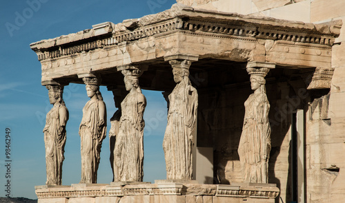 The Porch of the Caryatids at the Erechtheion on the Acropolis in Athens, Greece