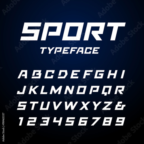 Sport font. Vector alphabet with latin letters and numbers.