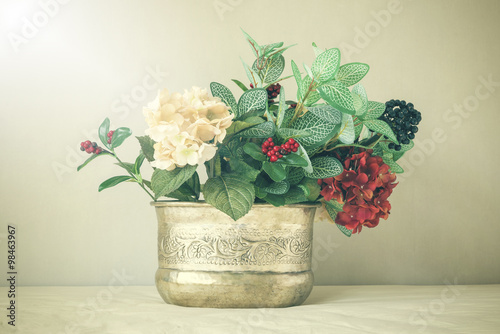 Fototapeta Naklejka Na Ścianę i Meble -  Still life with a beautiful bunch of flowers, vintage color tone