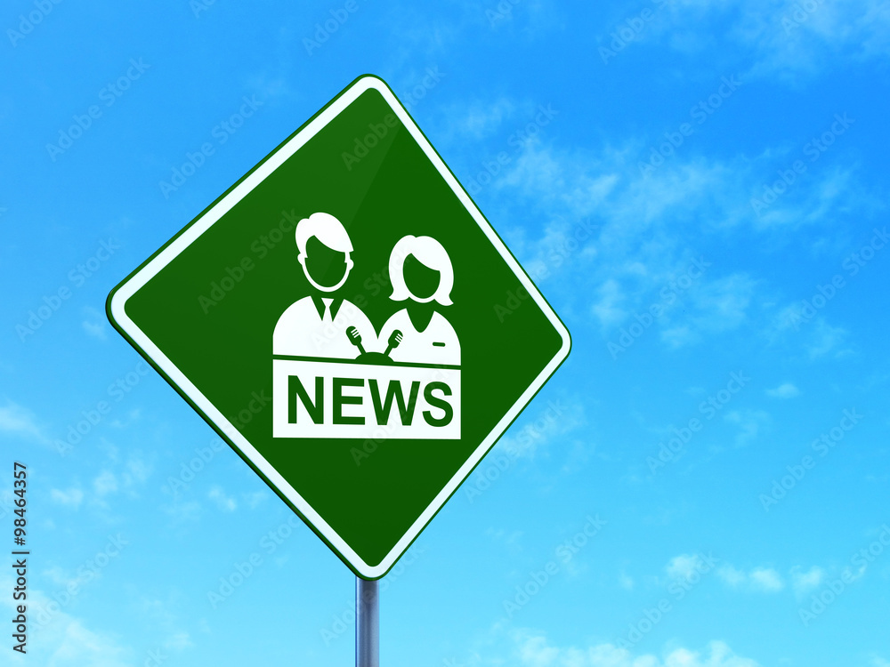 News concept: Anchorman on road sign background News concept: Anchorman on road sign background