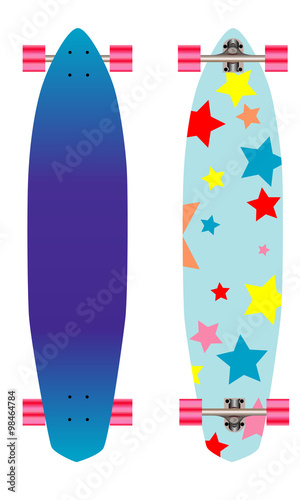 Longboard isolated white background. Stars design.