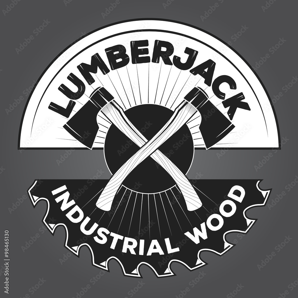 Vintage lumberjack label, emblem and design elements. Two axes with ...