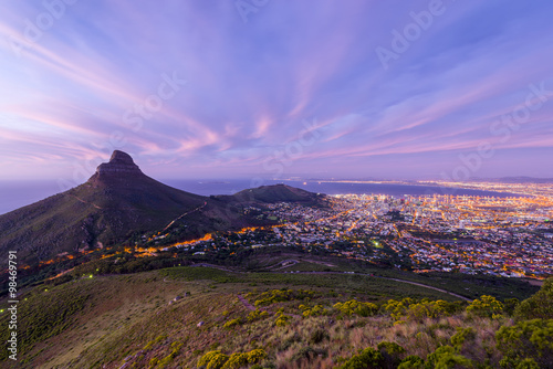 Cape Town's Lion's Head Mountain Peak landscape seen from Table Mountain tourist hike