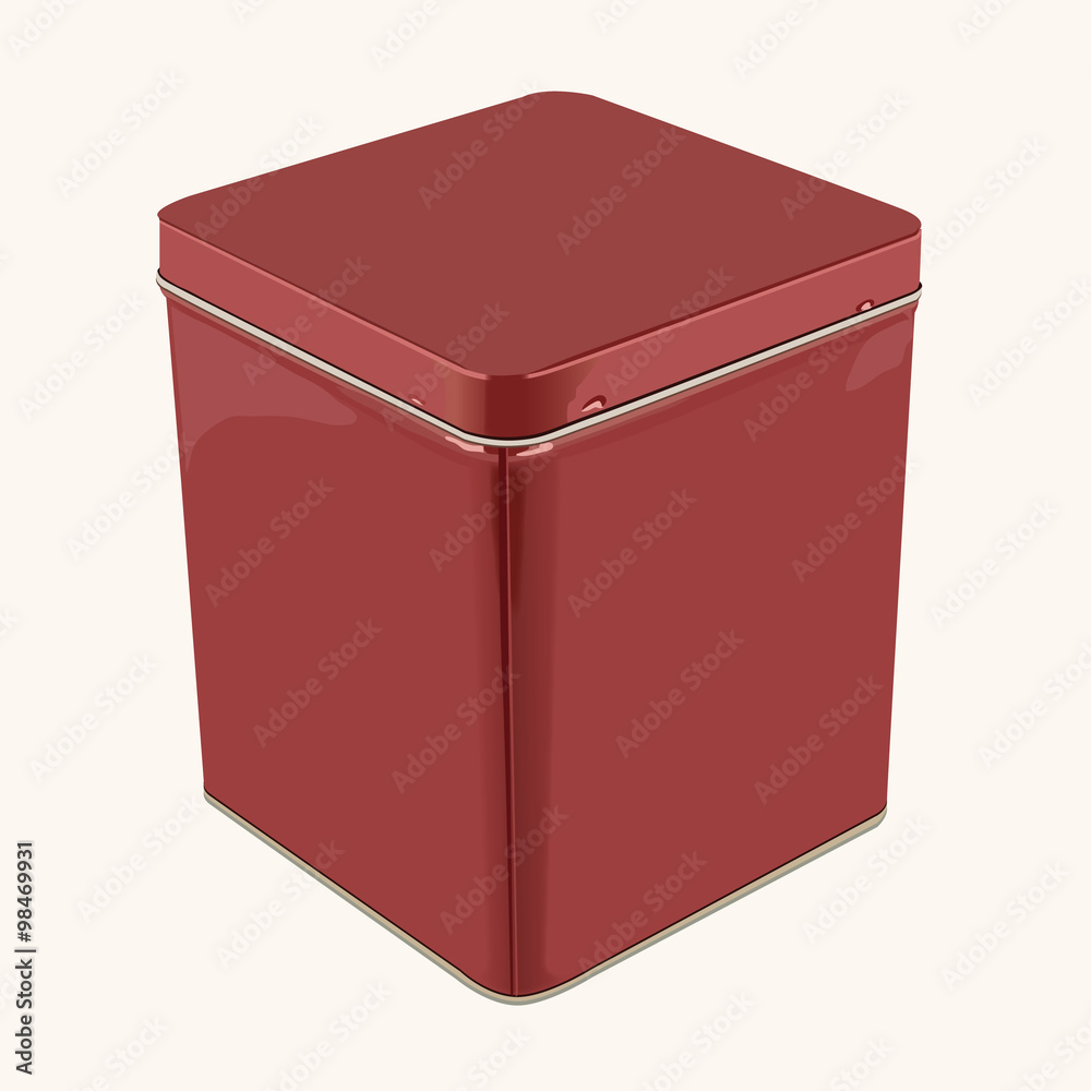 3D Vector Red Square or Rectangular Stainless Steel Popcorn Tin Box 3D Vector Red Square or Rectangular Stainless Steel Popcorn Tin Box