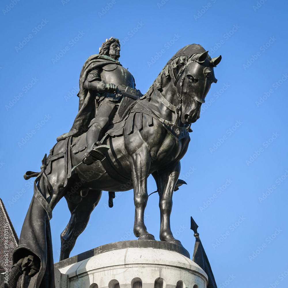 Statue of Matthias Corvinus in front of St. Michael's Church in in Cluj-Napoca, Romania Statue of Matthias Corvinus in front of St. Michael's Church in in Cluj-Napoca, Romania