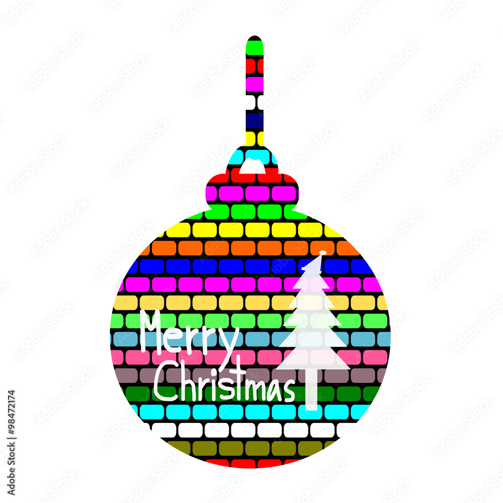 Naklejka premium Merry Christmas, Christmas Greeting Card, Silhouette Colorful christmas ball and Christmas tree illustration