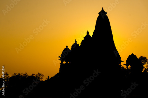 Slika na platnu Silhouette of temples at Khajurao, India