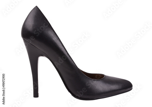 Women's shoes with heels. Classic black boat. Isolated on a white background.