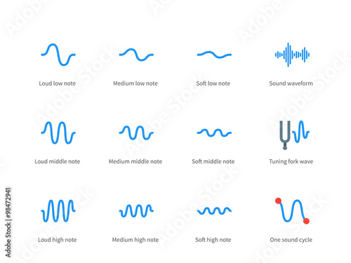 Music waves color icons on white background.