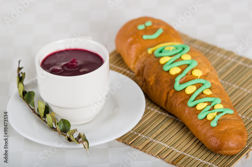 Traditional ecuadorian food, guaguas de pan and colada morada