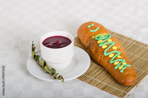 Traditional ecuadorian food, guaguas de pan and colada morada