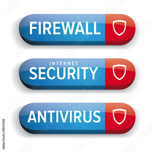 Internet security, Firewall, Antivirus button vector blue