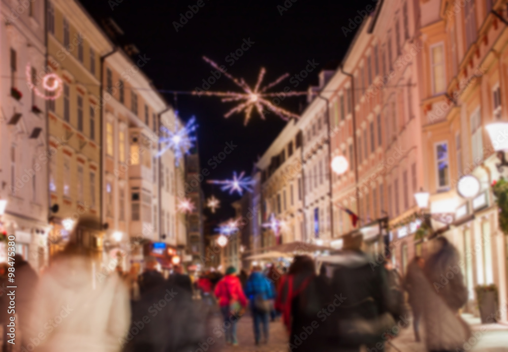 blurred christmas garlands in Ljubljana
