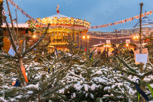 Christmas tree fair on Red Square in Moscow. Russia