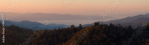 Clouds beneath Autumn Peaks Panorama - Smoky Mountains National Park, Tennessee