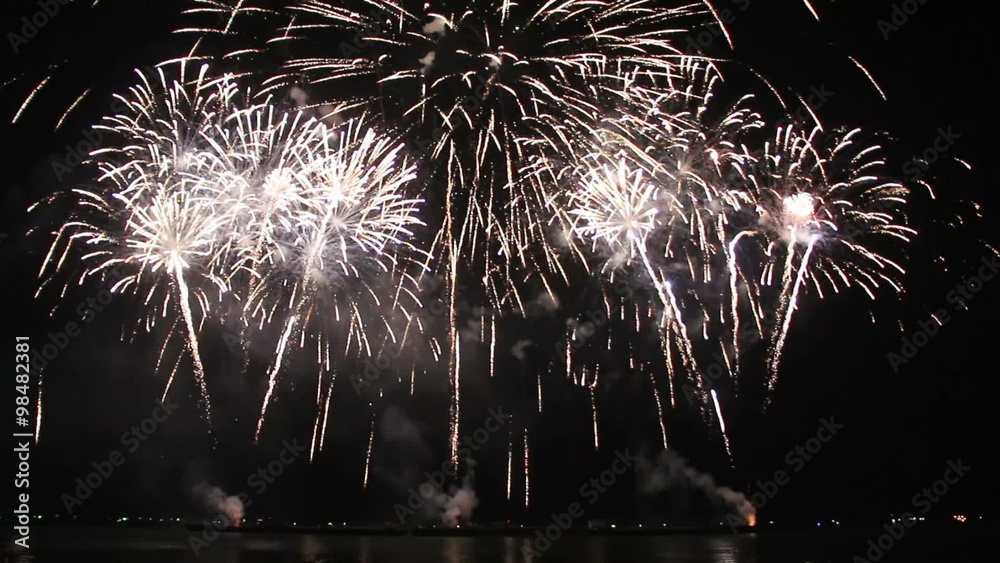 Beautiful fireworks from boats on sea