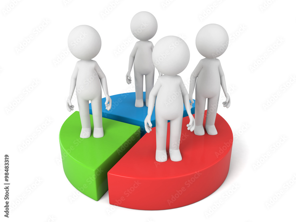 Several 3D people and a few pieces of pie chart Several 3D people and a few pieces of pie chart