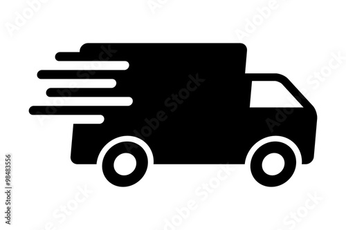 Fast shipping delivery truck flat icon for apps and websites