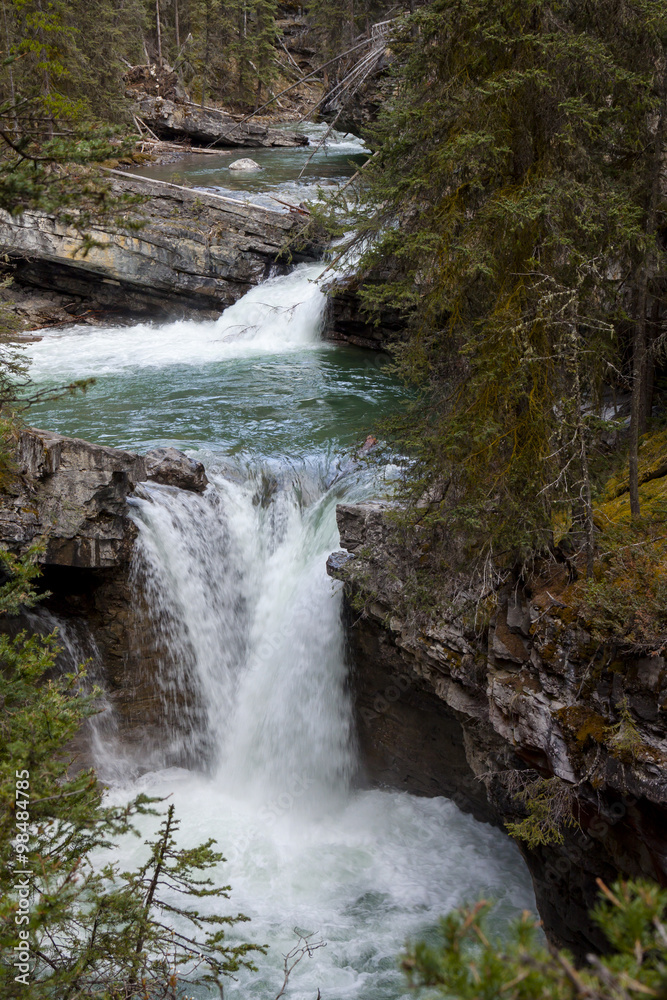 Scenic Johnston Canyon and Waterfalls in Banff NP Scenic Johnston Canyon and Waterfalls in Banff NP