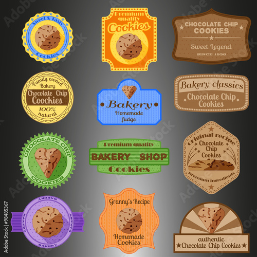 Chocolate chip cookies multiple styles badges set